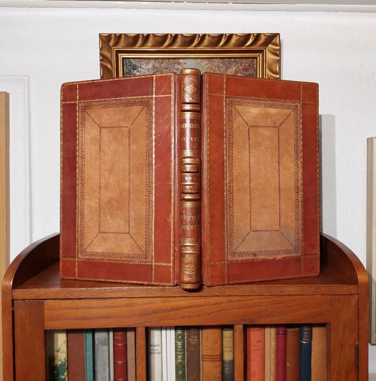 (Fine-Binding) Full Leather 'Commissioners Docket No. 1, Norton County' (1881) - made by Crane & Co. Blank Book Makers and Binders, Topeka, Kansas