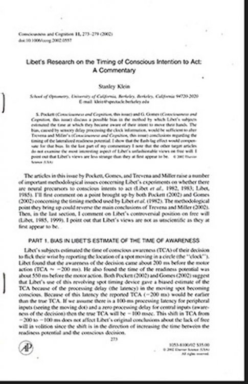 Libet's Research on the Timing of Conscious Intention to Act: A Commentary