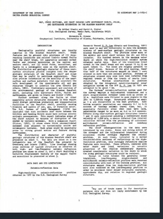 Map, Cross Sections, and Chart Showing Late Quaternary Faults, Folds, and Earthquake Epicenters on the Alaskan Beaufort Shelf