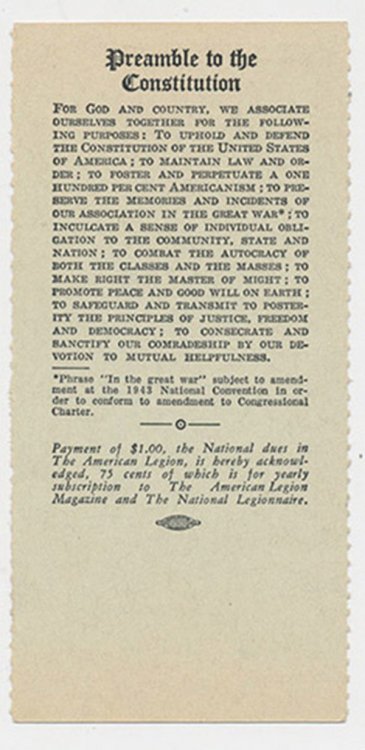 The American Legion: Official Membership Card (Untrimmed, 1944)