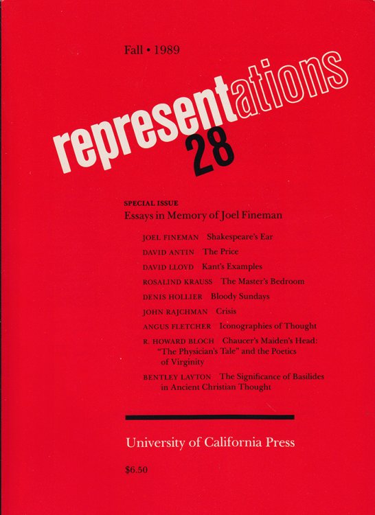 Representations 28, Fall 1989 (Special Issue: Essays in Memory of Joel Fineman)
