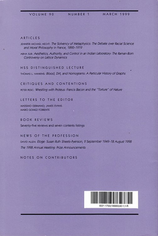 Isis: An International Review Devoted to the History of Science and Its Cultural Influences (Vol. 90, No. 1, March, 1999)