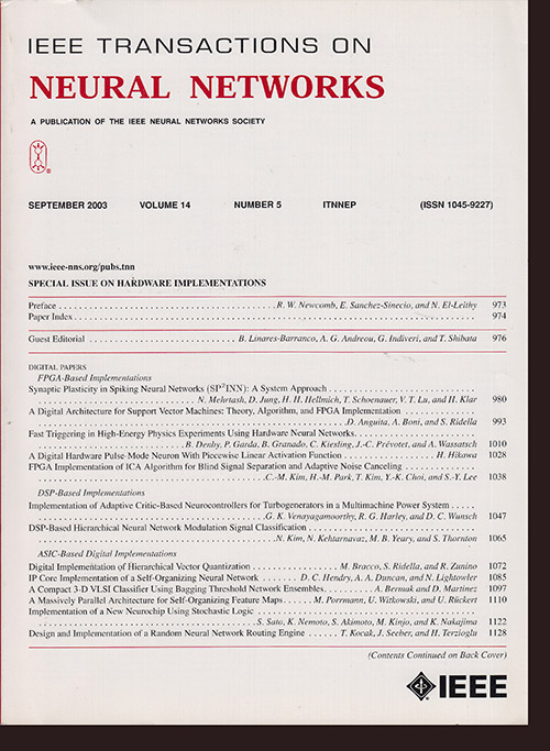 IEEE Transactions on Neural Networks: Special Issue on Hardware Implementations (September 2003, Vol 14, No. 5)