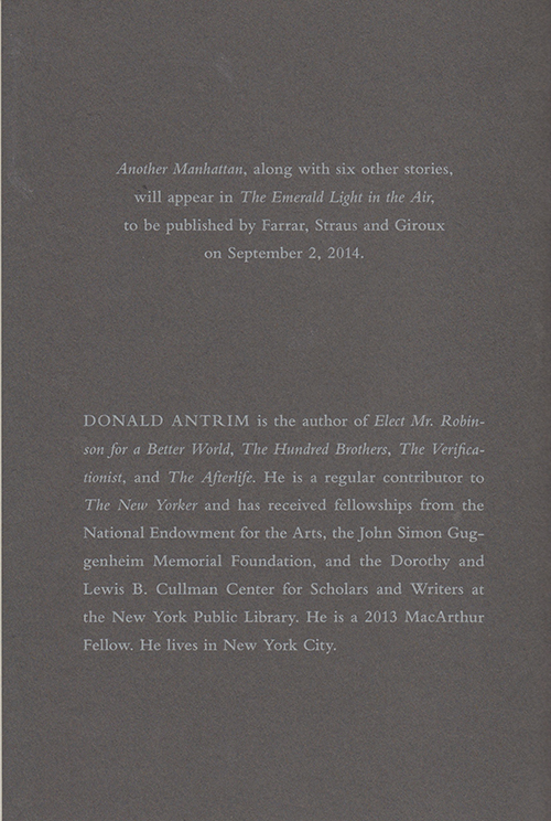 Another Manhattan (A Limited Edition Chapbook an Excerpt from 