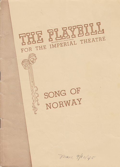 Song of Norway (Playbill for the Week of Sept 9, 1945, The Imperial Theater)