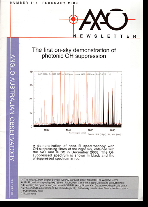 AAO Newsletter: The first on-sky demonstration of photonic OH suppression (No. 115, February 2009)