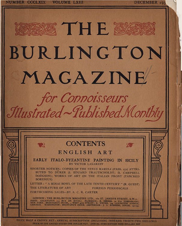 The Burlington Magazine (Volume LXIII, Number CCCLXIX, December 1933)