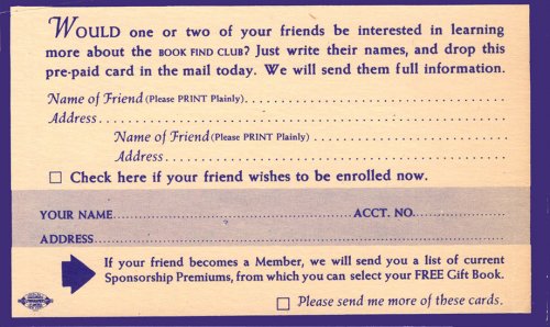 Book Find Club Reply Card