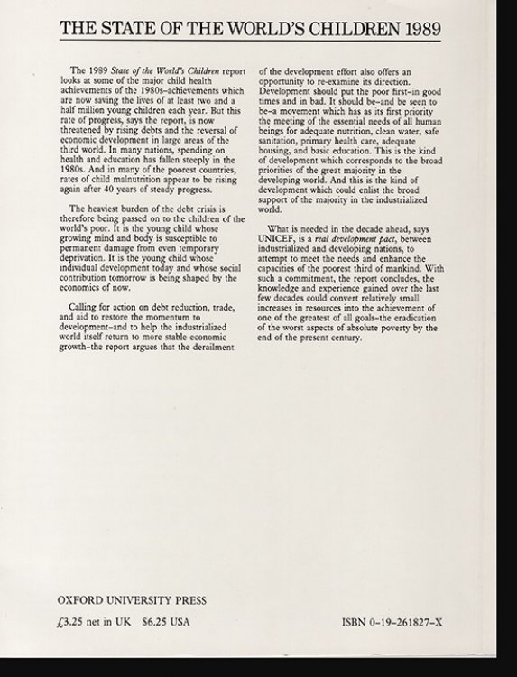 The State of the World's Children 1989