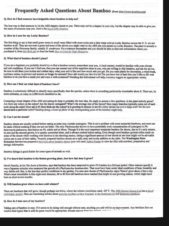 American Bamboo Society Pamphlet and FAQ Sheet