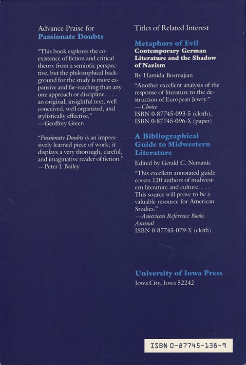 Passionate Doubts: Designs of Interpretation in Contemporary American Fiction