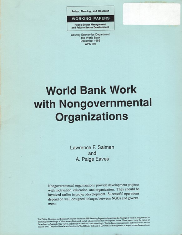 World Bank Work with Nongovernmental Organizations