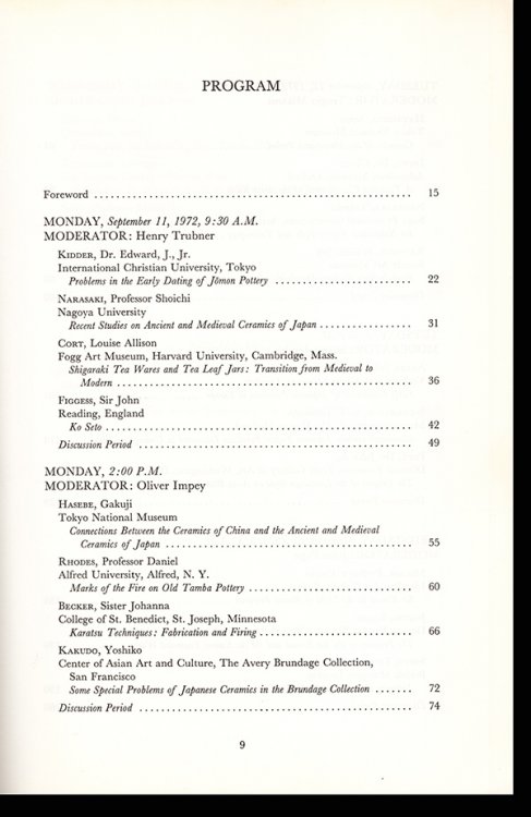 International Symposium on Japanese Ceramics (Sept. 11-13, 1972)