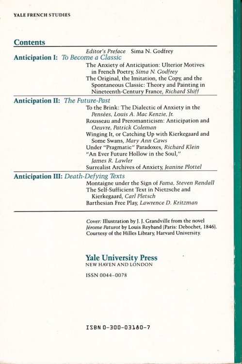 Yale French Studies: The Anxiety of Anticipation (Number 66)