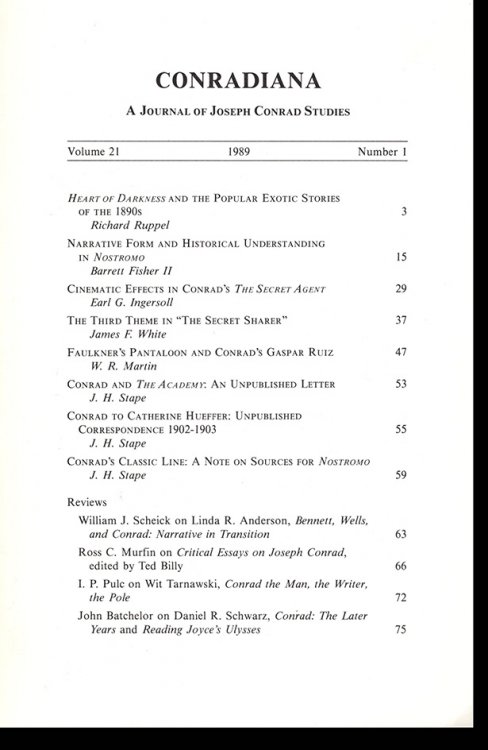 Conradiana: A Journal of Joseph Conrad Studies (Volume 21, No. 1, Spring 1989)