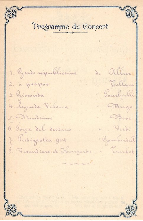 Menu du 15. Fevr. 05 and Concert Program