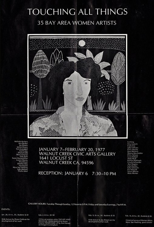 Touching All Things: 35 Bay Area Women Artists, Mailer and Exhibition Poster for January 7-February 20, 1977 exhibition