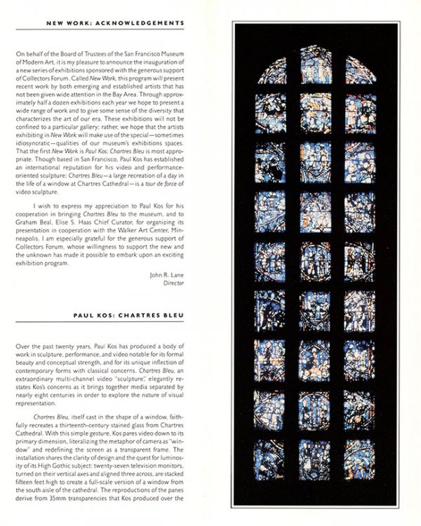 New Work: Paul Kos: Chartres Bleu (Brochure for 1987-1988 exhibition at the San Francisco Museum of Modern Art)