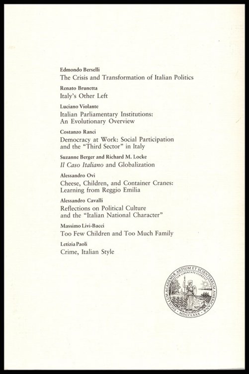 Daedalus: Italy: Resilient and Vulnerable: Volume 2: Politics and Society (Summer 2001)