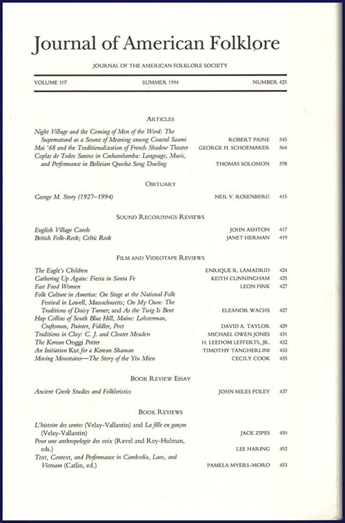 Journal of American Folklore (Volume 107/Summer 1994/Number 425)