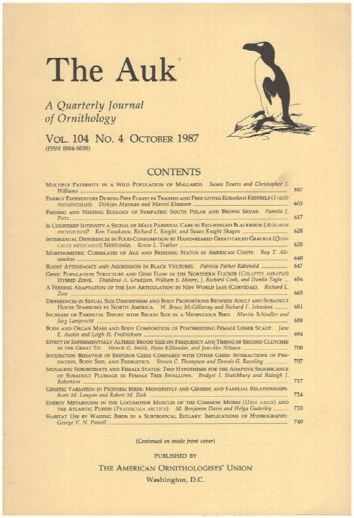 The Auk (Vol. 104, No 4, October 1987)
