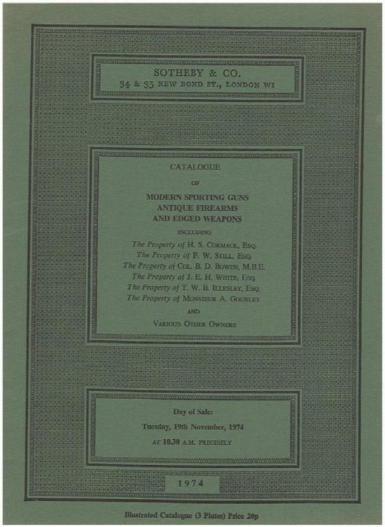 Catalogue of Modern Sporting Guns, Antique Firearms, and Edged Weapons (19 November 1974)
