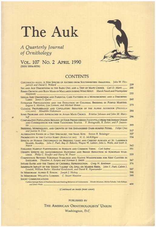 The Auk (Vol. 107, No 2, April 1990)