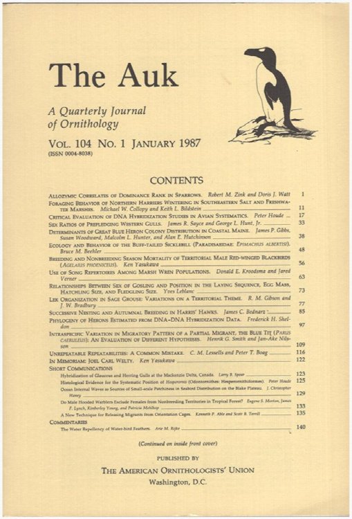 The Auk (Vol. 104, No 1, January 1987)