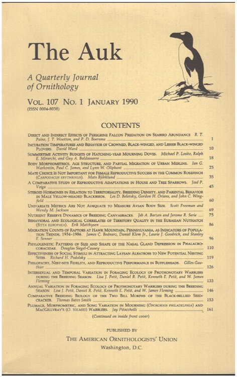 The Auk (Vol. 107, No 1, January 1990)