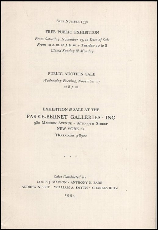 Modern Paintings, Drawings, and Prints (Parke-Bernet Galleries, Sale 1550)