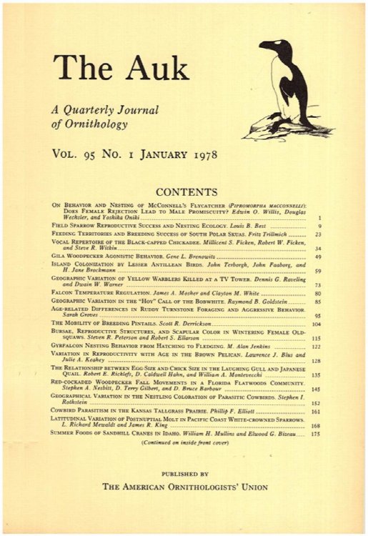 The Auk (Vol. 95, No. 1, January 1978)