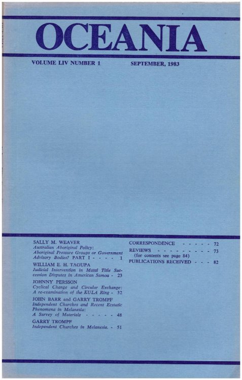 Oceania Journal (September 1983, Volume LIV, No. 1)