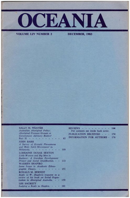 Oceania Journal (December 1983, Volume LIV, No. 2)