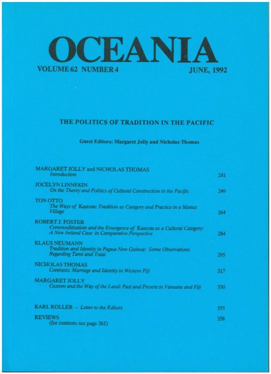 The Politics of Tradition in the Pacific (Oceania Journal, June 1992, Volume 62, Number 4)