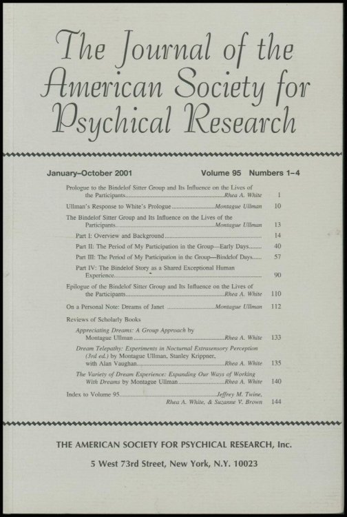 American Society of Psychical Research: Bindeloff Sitter Group (Jan-Oct 2001, Vol 95, No. 1-4)