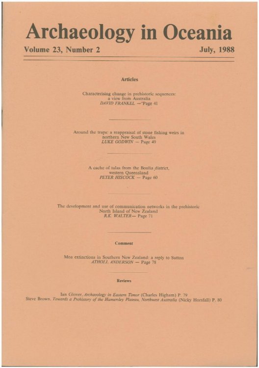 Archaeology in Oceania (Volume 23; 1988; Issues 1, 2, 3)