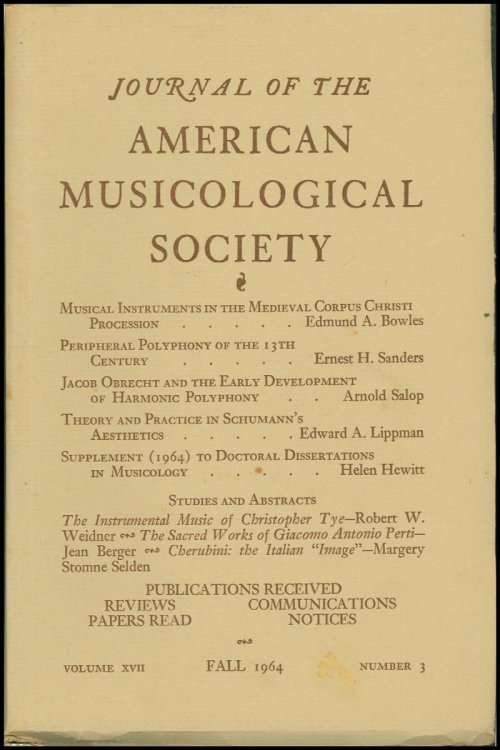 Journal of the American Musicological Society (Volume XVII, Number 3, Fall 1964)