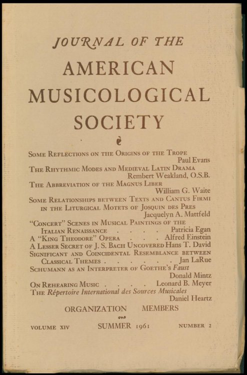 Journal of the American Musicological Society (Volume XIV, Summer 1961, No 2)