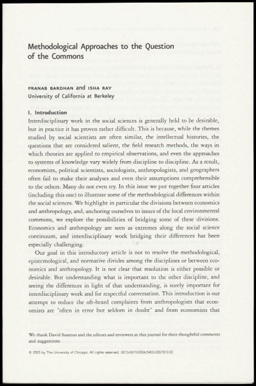 Offprint: Methodological Approaches to the Question of the Commons