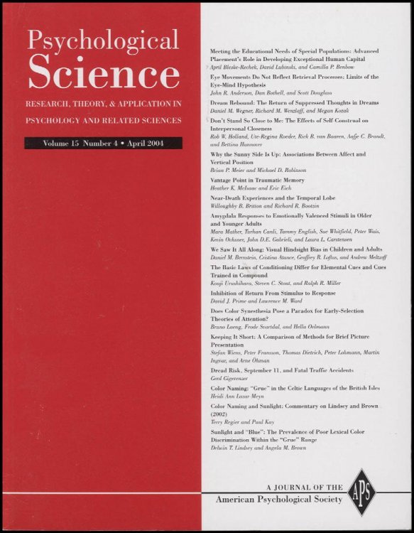 Psychological Science (Volume 15, Number 4, April 2004)