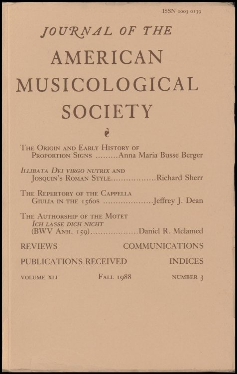 Journal of the American Musicological Society (Volume XLI, Number 3, Fall 1984)