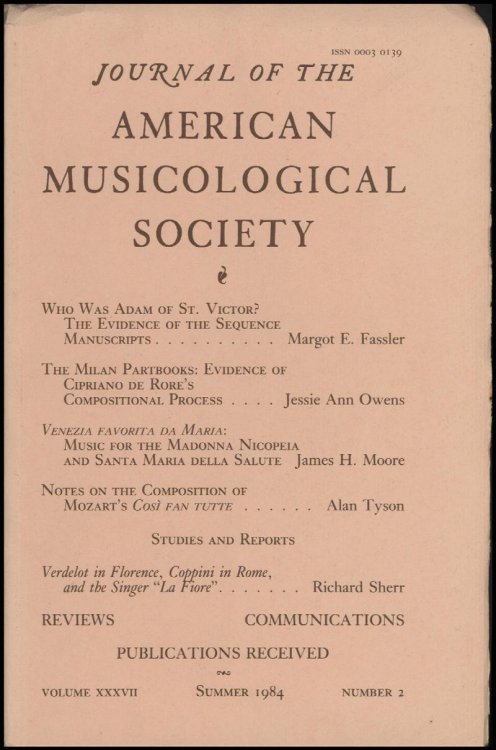 Journal of the American Musicological Society (Volume XXXVII, Number 2, Summer 1984)