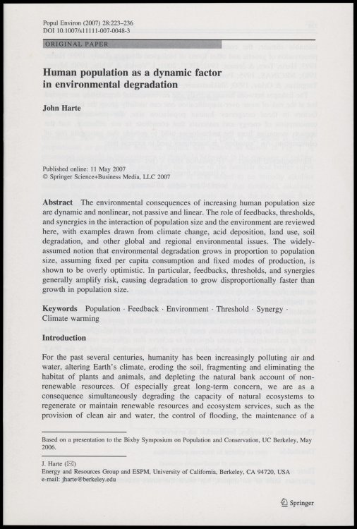 Offprint: Human Population as a Dynamic Factor in Environmental Degradation