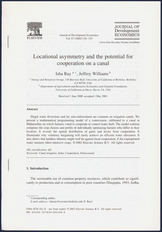 Offprint: Locational Asymmetry and the Potential for Cooperation On A Canal
