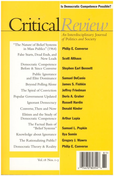 Critical Review: Special Issue: Is Democratic Competence Possible (Vol. 18, Nos. 1-3, 2006)