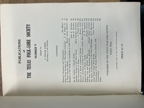 Publications of the Texas Folk-Lore Society Number V