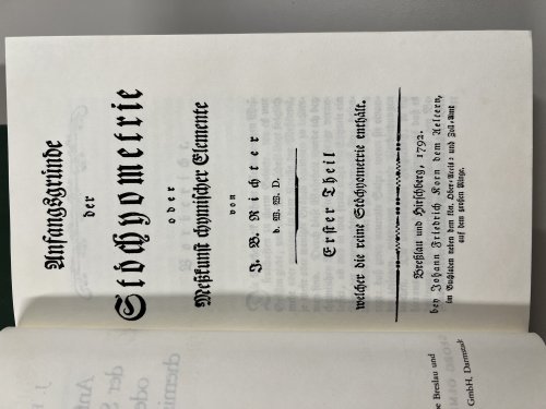 Anfangsgrnde Der Stchiometrie oder Meskunst Chemischer Element