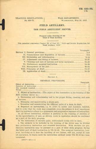 Field Artillery: The Field Artillery Driver, TR 430-75