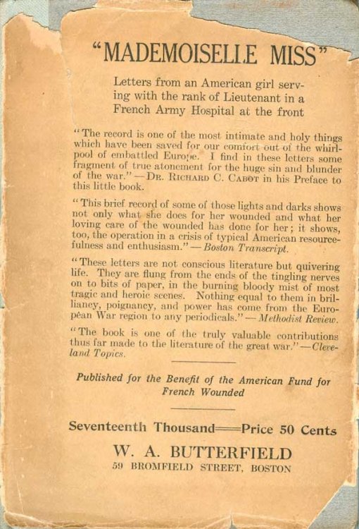 Mademoiselle Miss: Letters from an American girl serving with the Rank of Lieutenant in a French Army Hospital at the front.