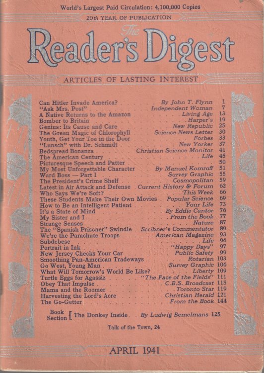 Reader's Digest, Vol. 38, No. 228, April 1941
